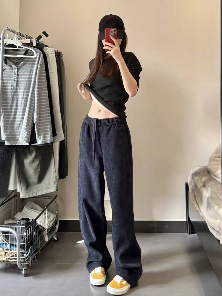 

Deep Blue Waed Straight Leg Jeans Men's Loose Casual Pants Slimming Spring American Sle Spor Comfortable Soft Fabric