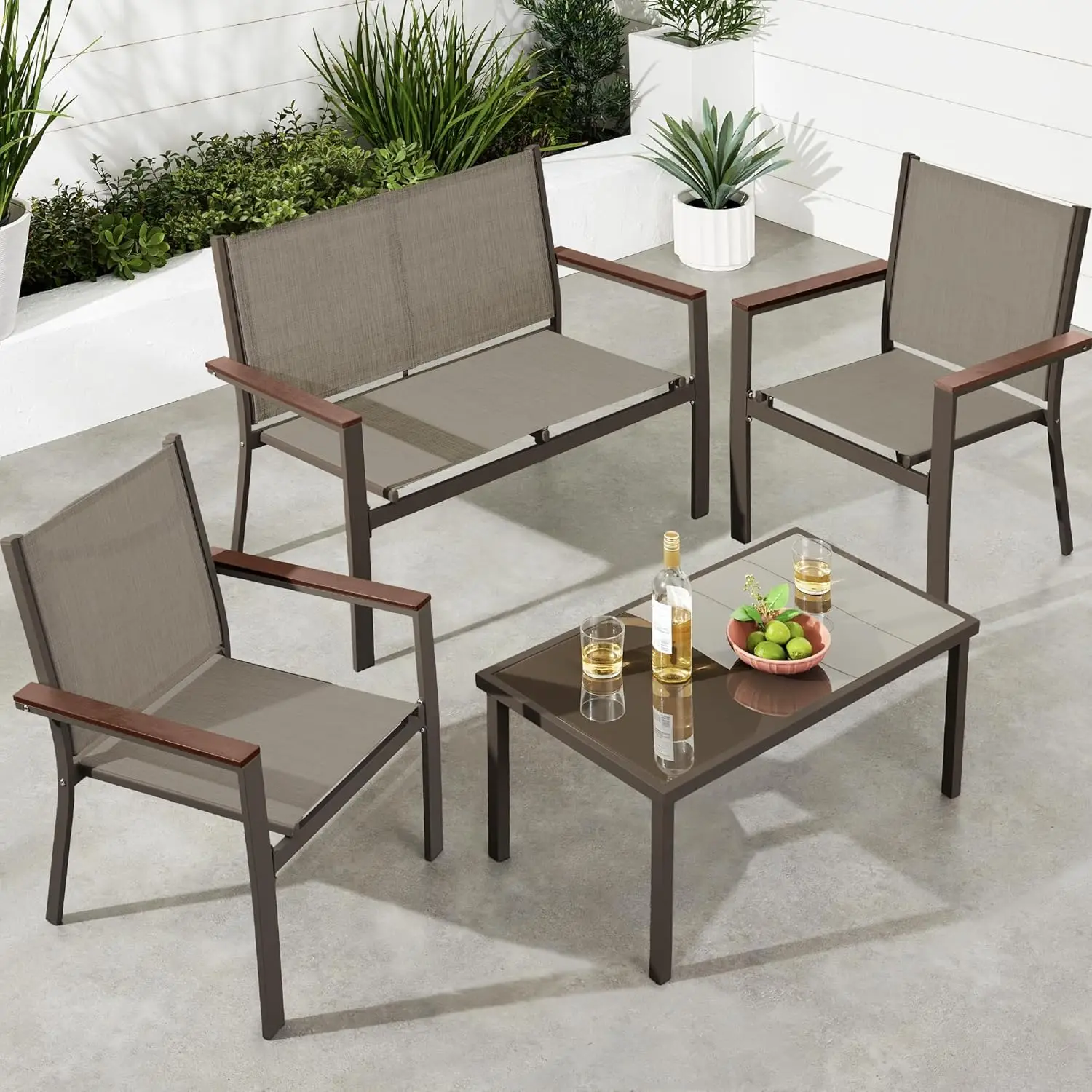 

Best Choice Products 4-Piece Outdoor Textilene Patio Conversation Set Backyard Furniture W/Loveseat Coffee Table Steel Brown