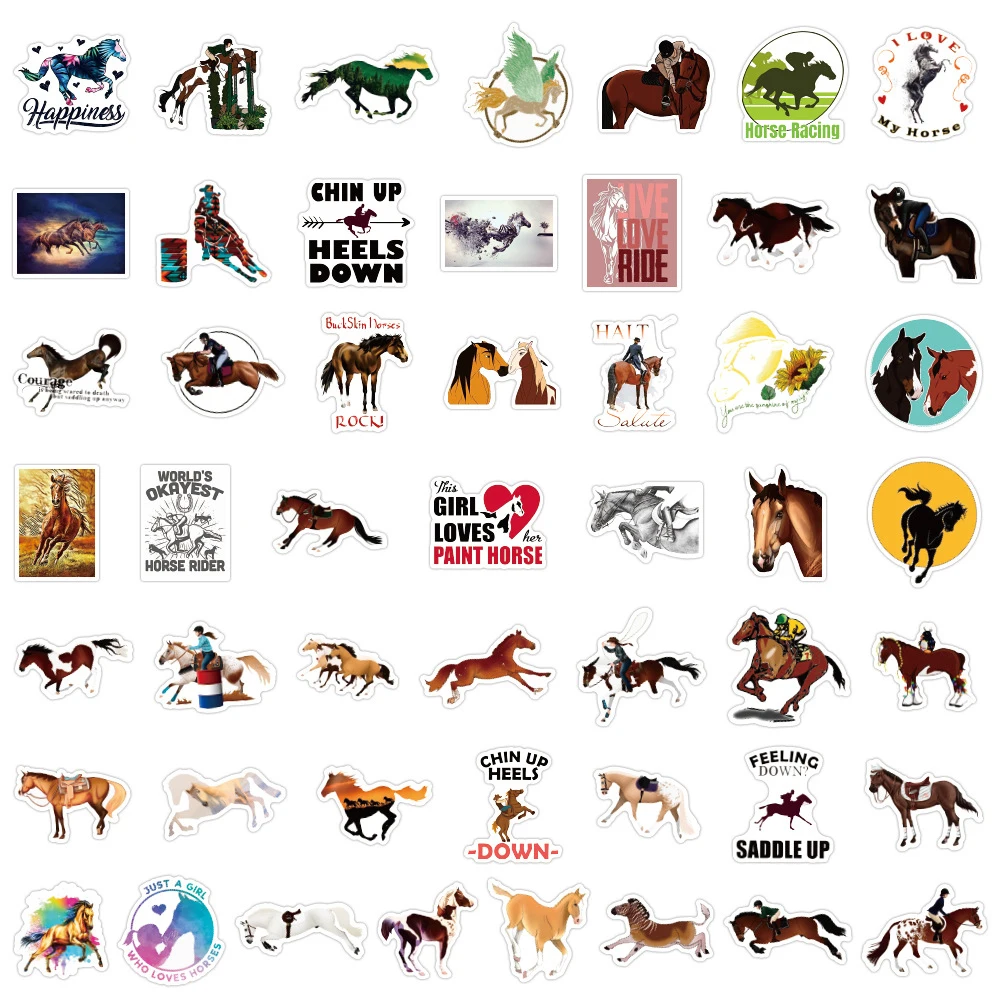 10/30/50/100pcs Cartoon Animals Horse Equestrian Stickers Cool Horseman Cartoon Decals Phone Notebook Suitcase Graffiti Sticker