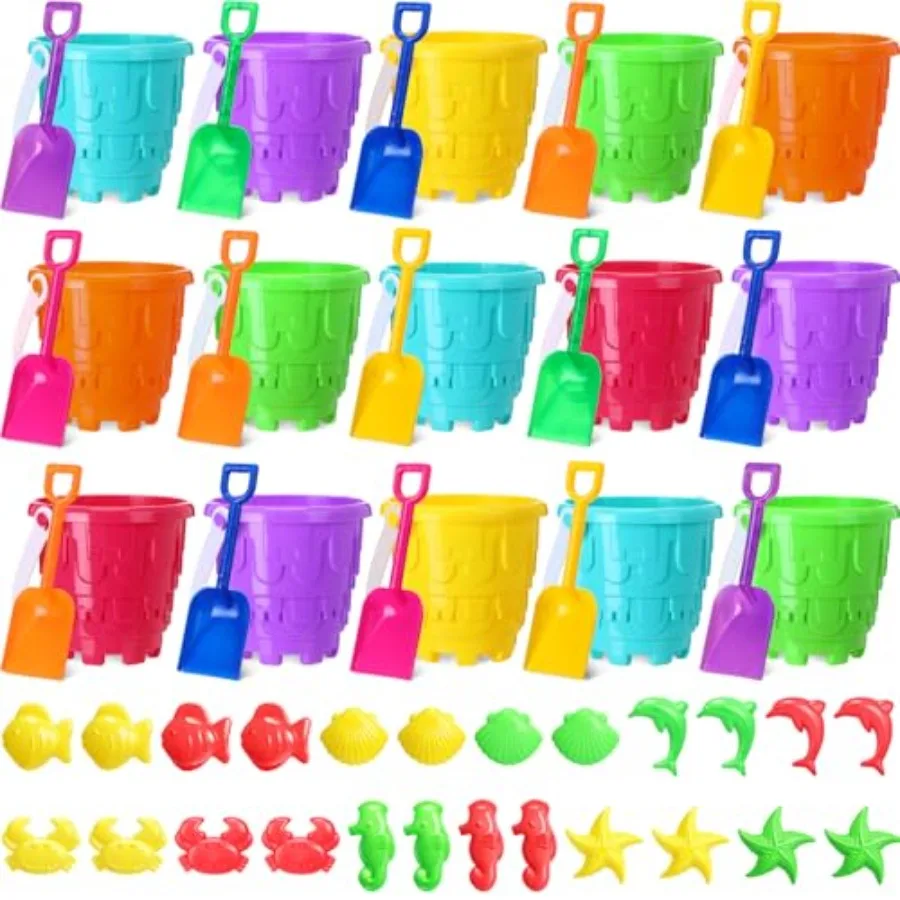 

Beach sand toy set for kids: plastic bucket, shovel, and molds in blue and yellowlightweight, durable, and perfect for sandbox,