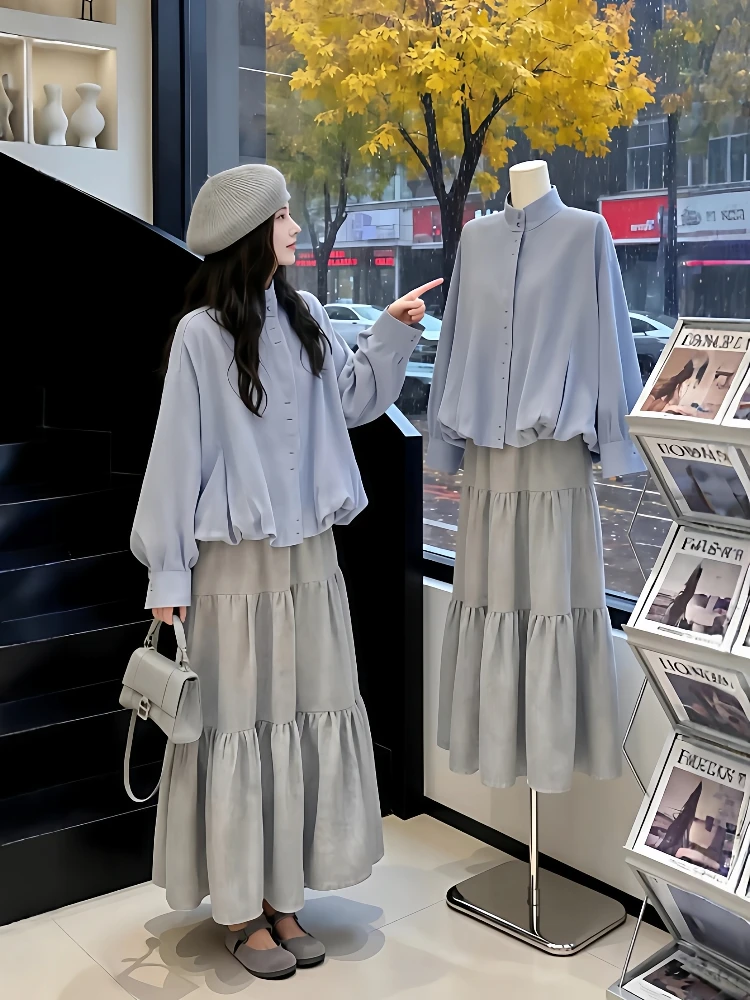 Conjunto de Dos Piezas para Mujer, Diseño Simple, Reversible, Prenda Exterior Holgada, Falda Elegante, Ropa de Trabajo Informal a la Moda, Nueva Colección de Primavera