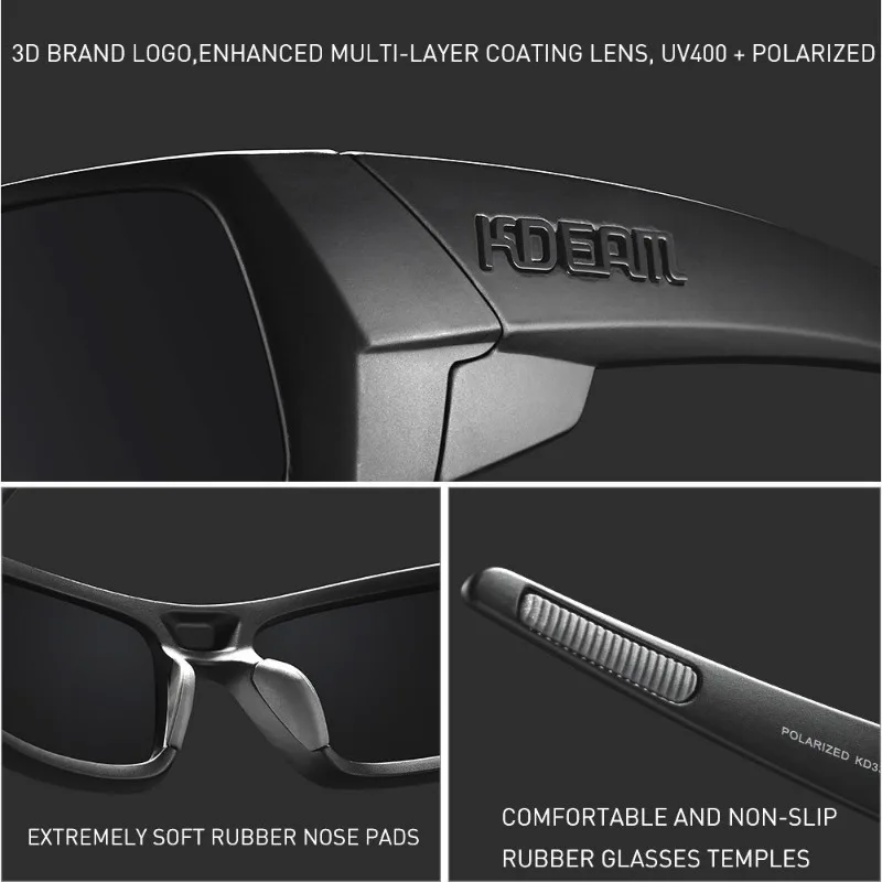 KDEAM Men's Polarized Sunglasses Feature All-Black Design Durable Material Photochromic Night Driving Glasses Women Anti-glare