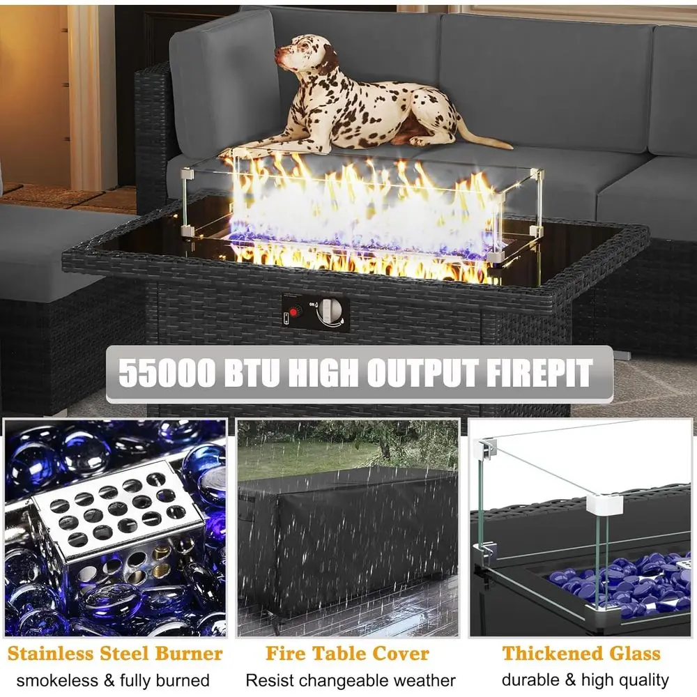 8-Piece Outdoor Wicker Sofa Set with 44 Gas Fire Pit Table and Coffee Table image 5