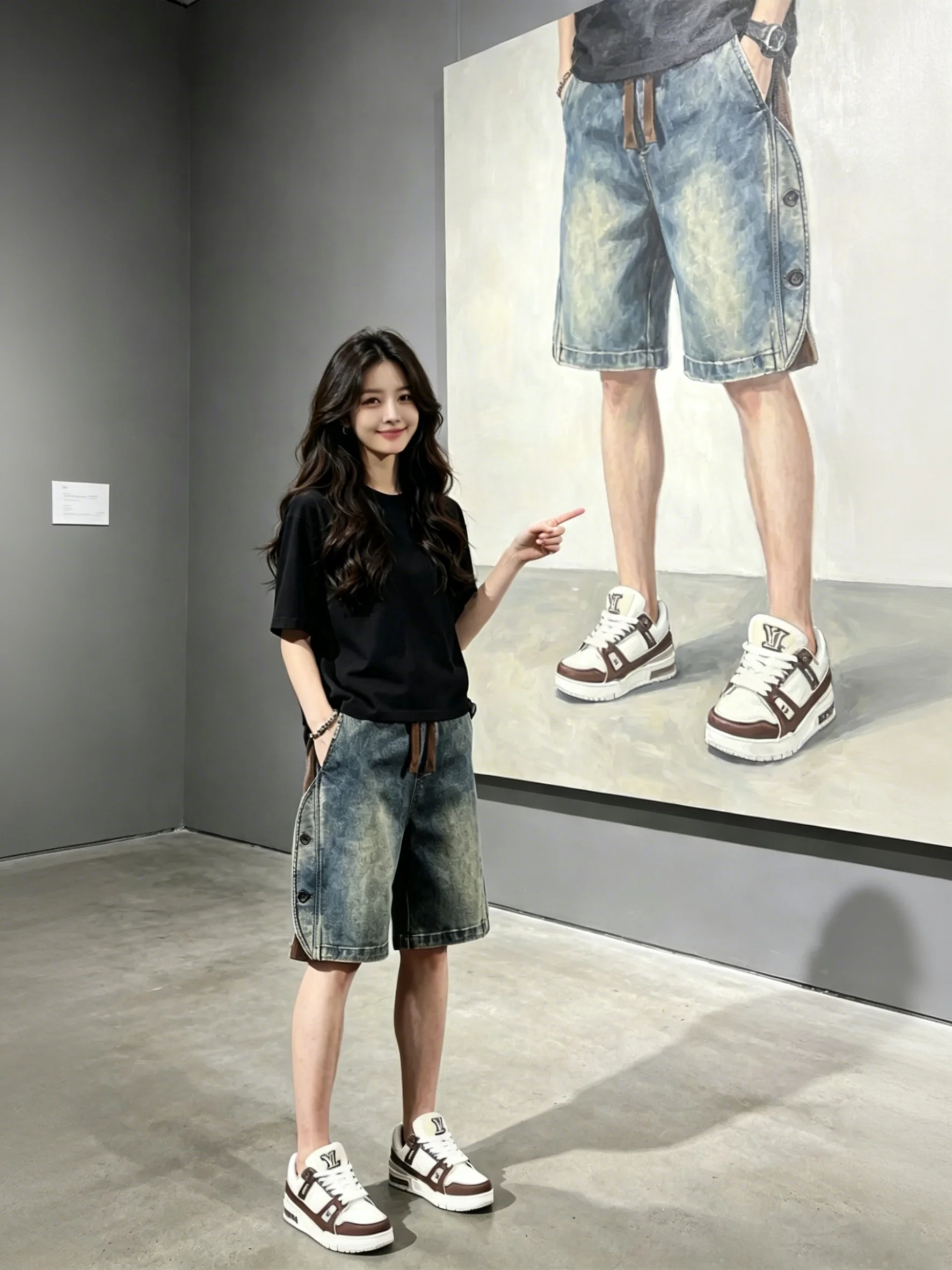 Retro Blue Deconstructed Color Block Men's Denim Shorts Summer American Splice Design Straight Leg Five-Quarter Mid-Pants
