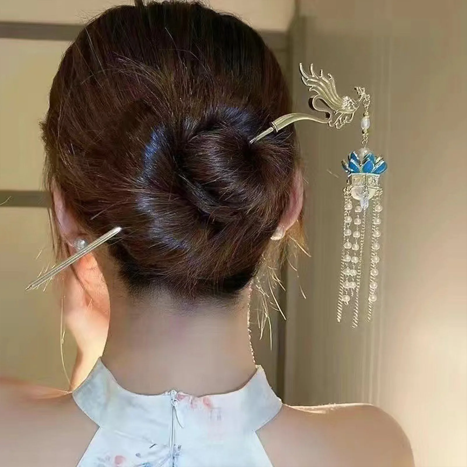 

New Chinese Rabbit Hair Sticks Hair Pin Clips LED Light Retro Flower Hair Accessories for Women Girls Tassel Pearl Headpieces