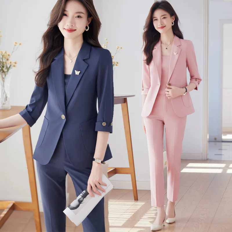 

2024Весенний новый повседневный пиджак, пиджак, высококачественный профессиональный модный комплект в стиле богини со средними рукавами