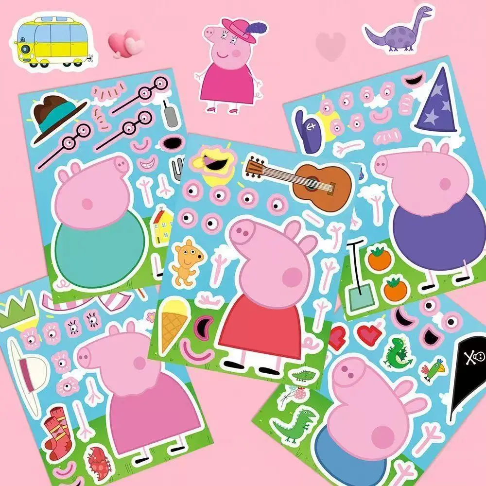 Peppa Pig family assembly puzzle cartoon stickers, pink and blue parent-child educational toys, diy companion gifts