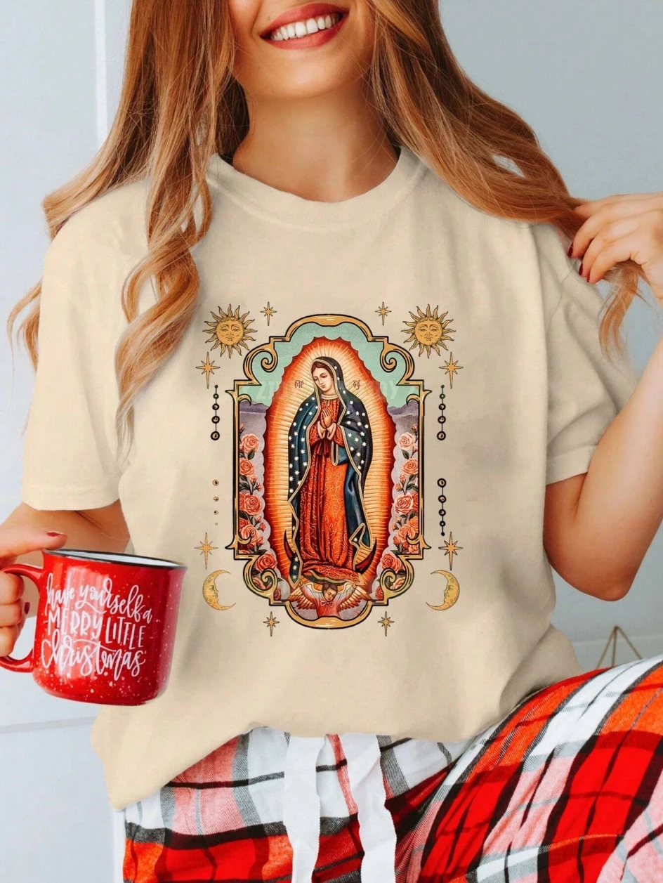 100% Cotton Women T-shirt Our Lady Of Guadalupe Printed Tee Shirt Summer Comfortable Loose Tops Street Fashion Female Clothes