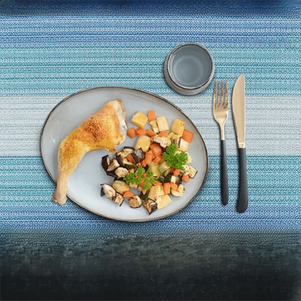 

6Pcs Luxury PVC Striped Placemat Waterproof American Style Table Mat Dirt-resistant Non-slip Insulation Pad Family Dinner