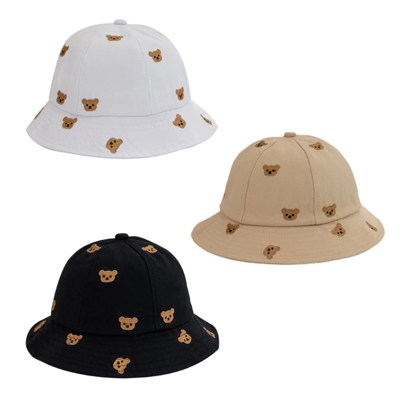 

RIRI 1-2Y Summer Sunhat Babys hat Embroidery Bear Hat Wide Brim Babys Bucket Hat Toddler Fisherman Hat Summer Hat for Toddler