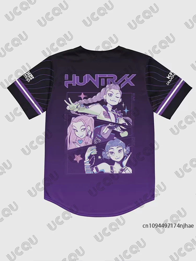 KPop Demon Hunters Derpy Tiger Maglia da baseball Coppie per donna Uomo Camicie a maniche corte con scollo a V Casual Streetwear Button Up Top