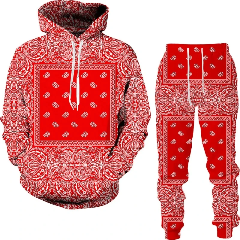 New 3D Printing Couple Bandana Fashion Men Women Tracksuits Crewneck Hoodies+pants Plus Size S-7XL men clothing