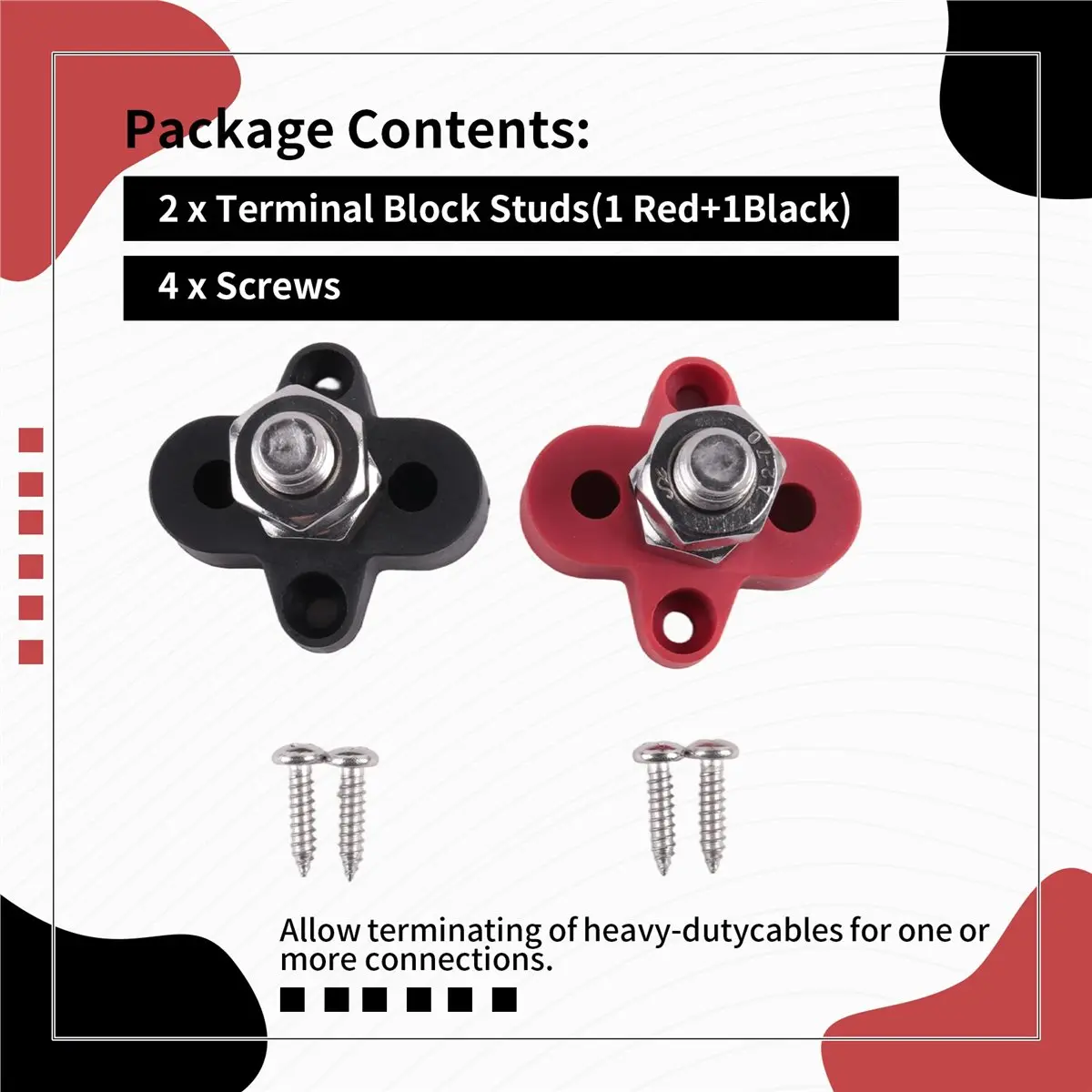 A77K 2Pcs DC 48V 150A BusBar M10 Terminal Block Studs Battery Power Distribution Terminal Stud Bus Bar Connector for RV Boat