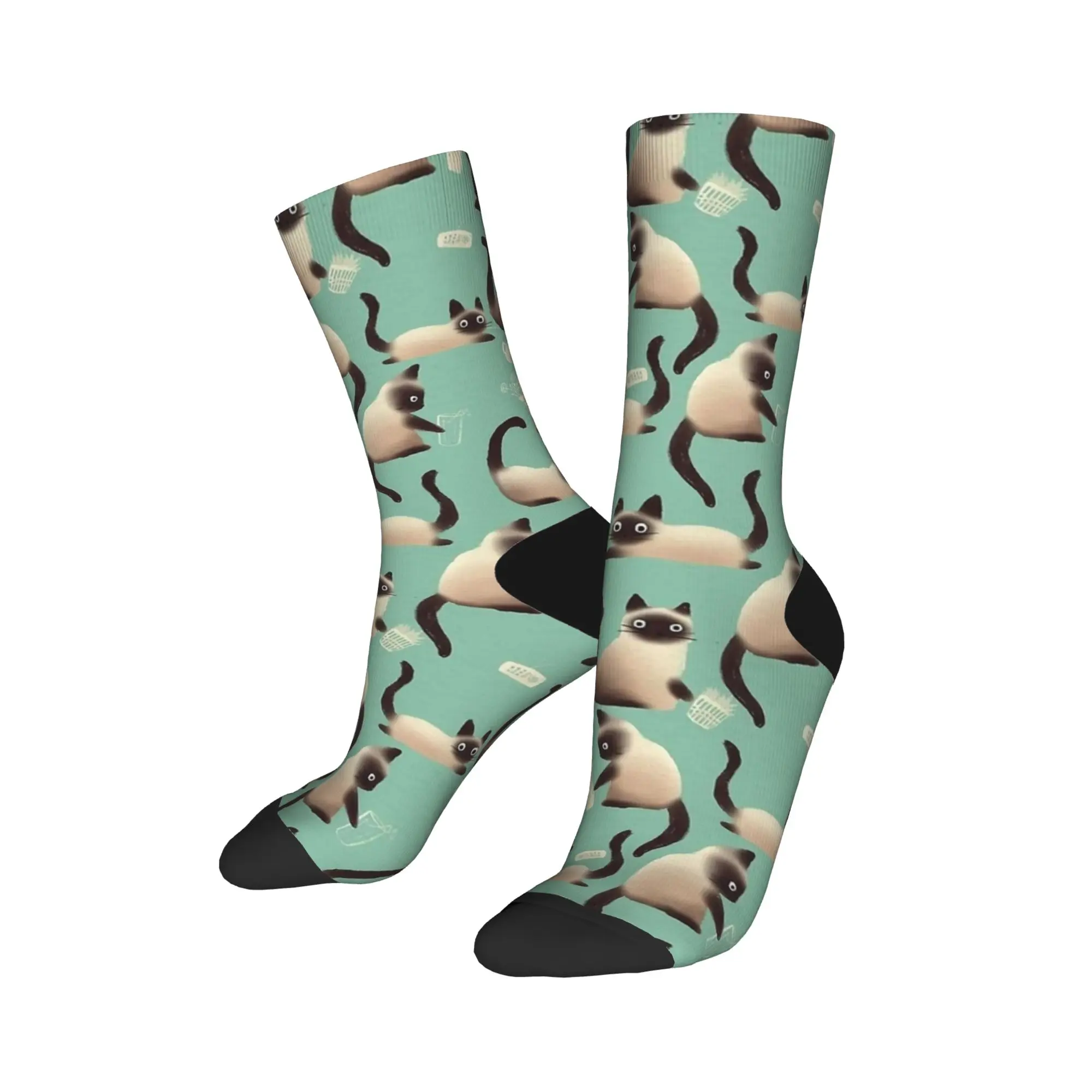 Bad Siamese Cats Knocking Stuff Over Stockings  Custom Gothic Socks Winter Non Slip Socks Adults Men Cycling Quality Socks