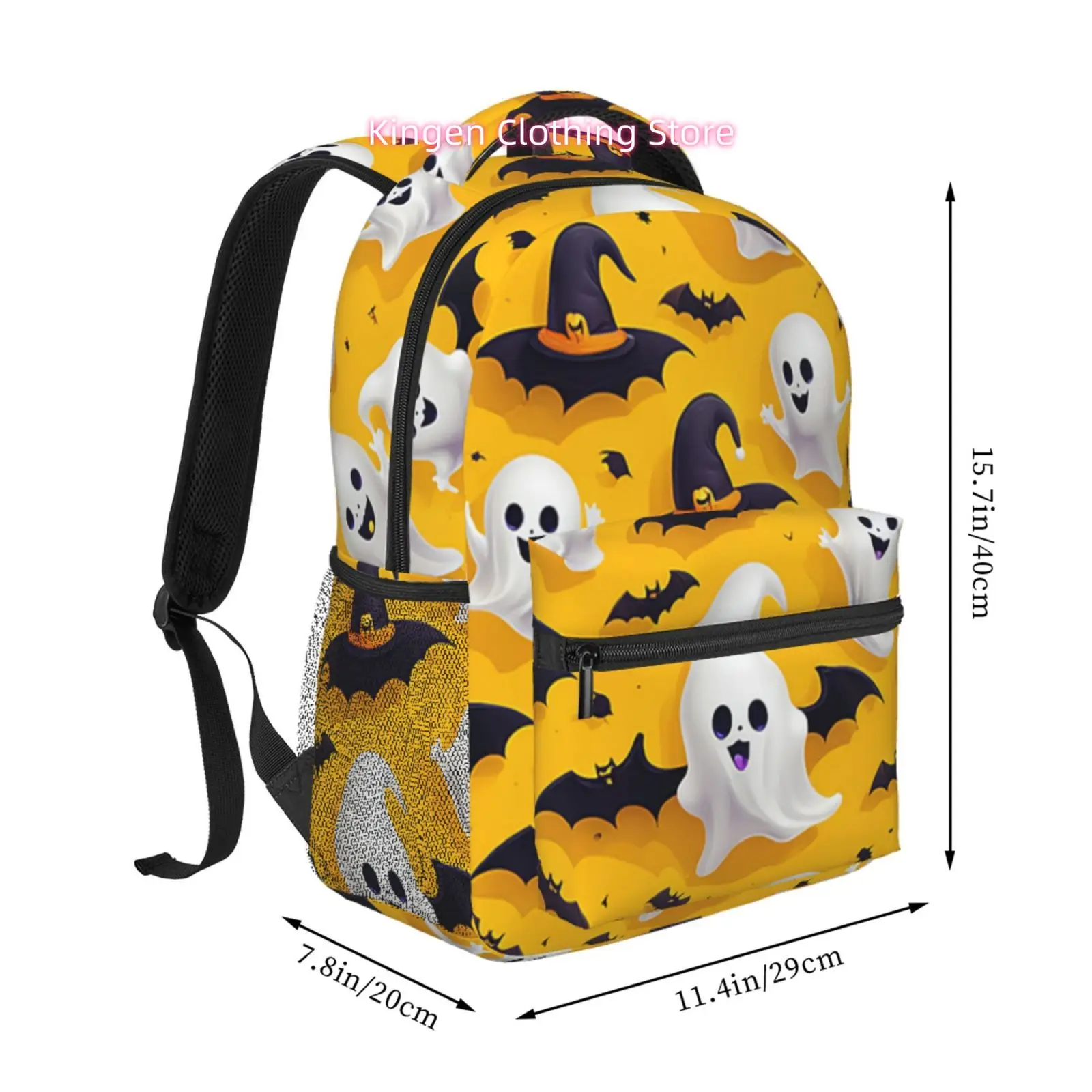 Bright Yellow Witch Hat Sweet Print Backpack, Oxford Cloth Adjustable Strap Casual Daypack, for Casual Outings, Daily Commute, W