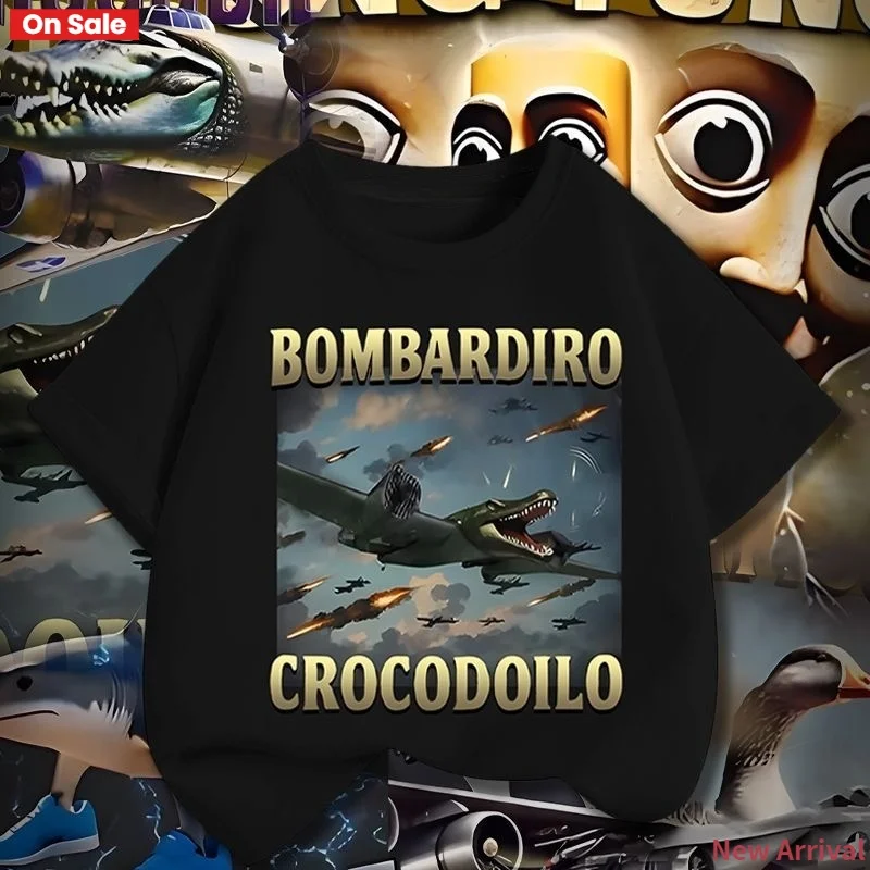 

Bombardiro Crocodilo Crocodile Plane Bomber забавная футболка с мемом для мужчин и женщин, летние повседневные хлопковые удобные футболки с короткими рукавами, топы