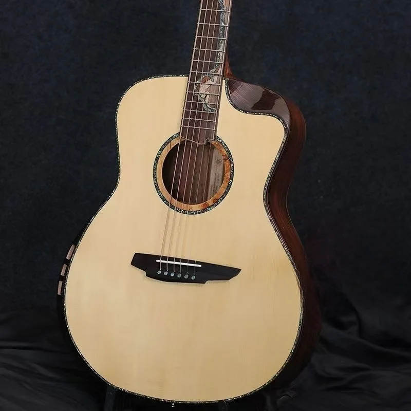 41-Inch Yellow Sandalwood Agagis All-Solid Acoustic Guitar Spruce Top Mahogany Rosewood Matt Bass Guitar Customized