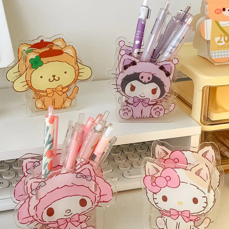 Creative Cartoon Sanrio Series Pen Holder Transparent Multi-Functional Storage Box Student Stationery Storage Desktop Decoration