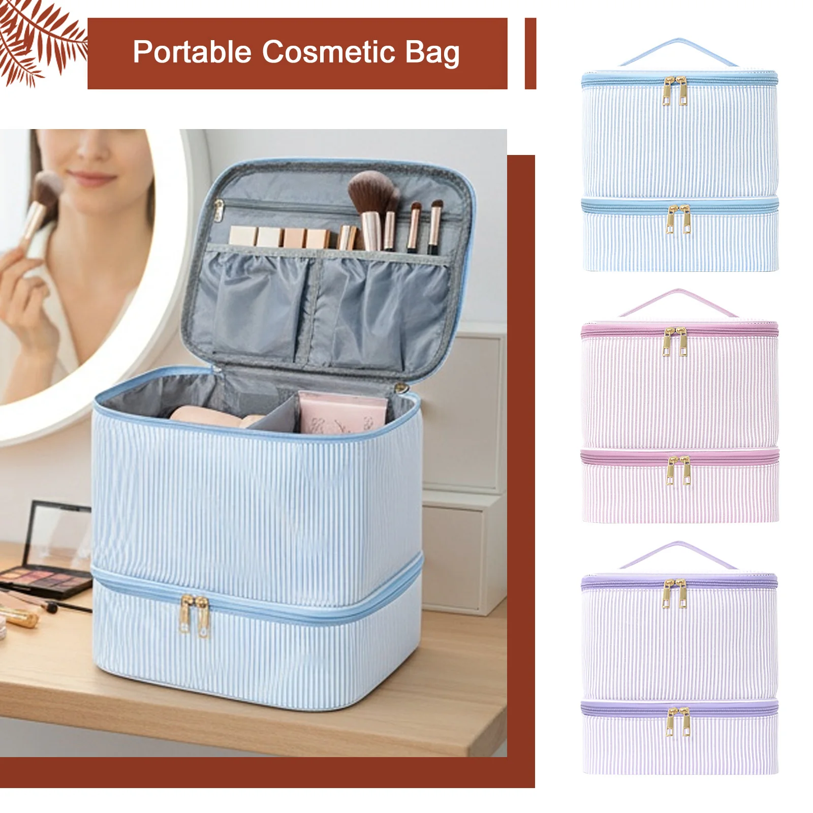 

Double Layer Pu Leather Nail Polish Storage Bag With Handles Travel Cosmetic Bag Nail Care Tool Box for Women Manicure Supplies