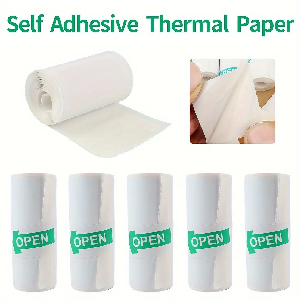 5 Rolls White Thermal Stickers - Self-Adhesive Label Paper 57x25mm for Portable Printers Instant camera & BPA-Free Packaging