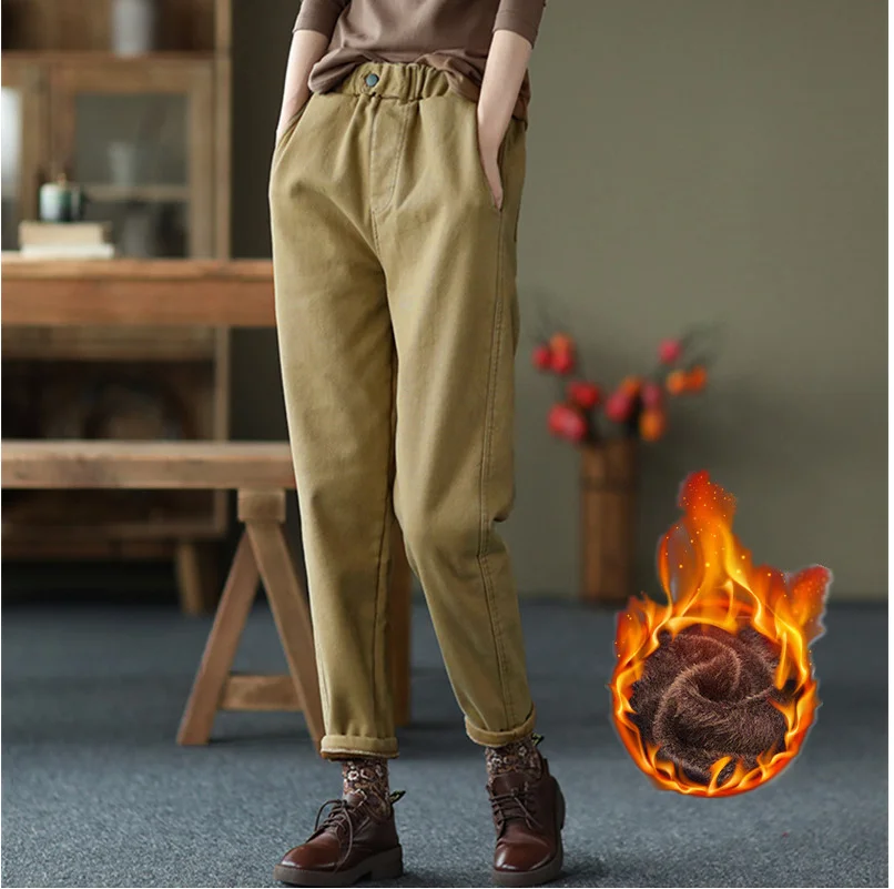 Women Fashion Warm Fleece-lined Pants Lady Autumn Winter Casual Baggy Trousers High Waist All Match Sweatpants