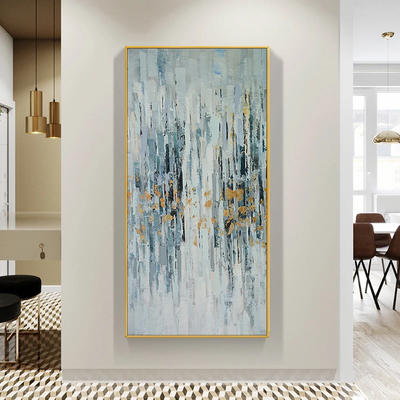 Abstract Birch Tree Oil Paintings Hand Painted with Gold Foil Modern Landscape Canvas Wall Art Artwork for Living Room Bedroom