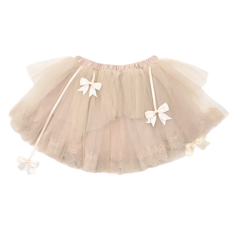 Lace Mesh Ball Gown Skirt Bow A-Line Ballet Ruffled Short Skirts Puffy Tulle Lolita Underskirt Fluffy Tutu Skirt Fairy Cosplay