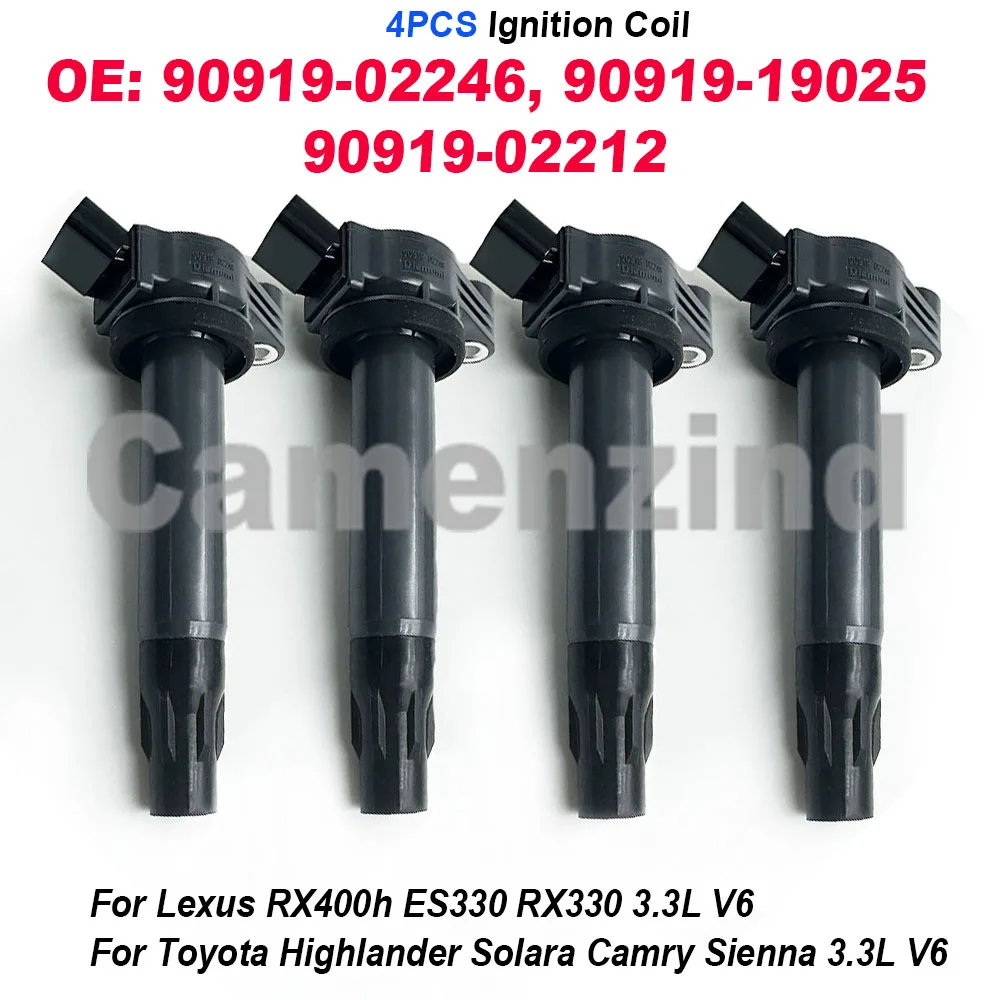 

4PCS 90919-02246 Ignition Coil 90080-19025 9091902246 90919-02212 For Highlander Solara Camry Sienna L-exus RX400h ES330 3.3L V6