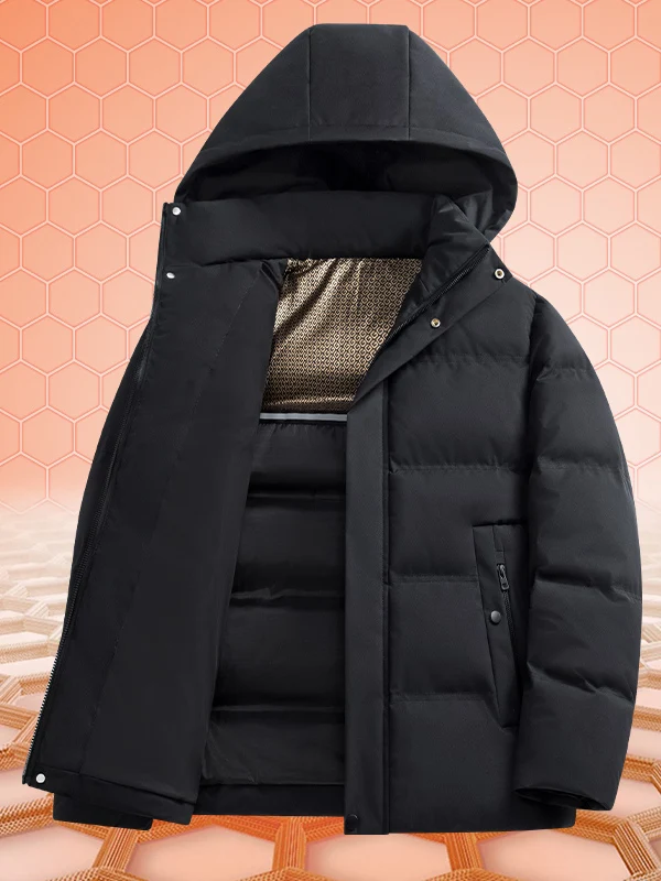 

Thickened Cotton Jacket for Middle-Aged And Elderly Men Winter Warm Coat Grandpa Style Casual Hooded Zipper Closure Long Sleeve