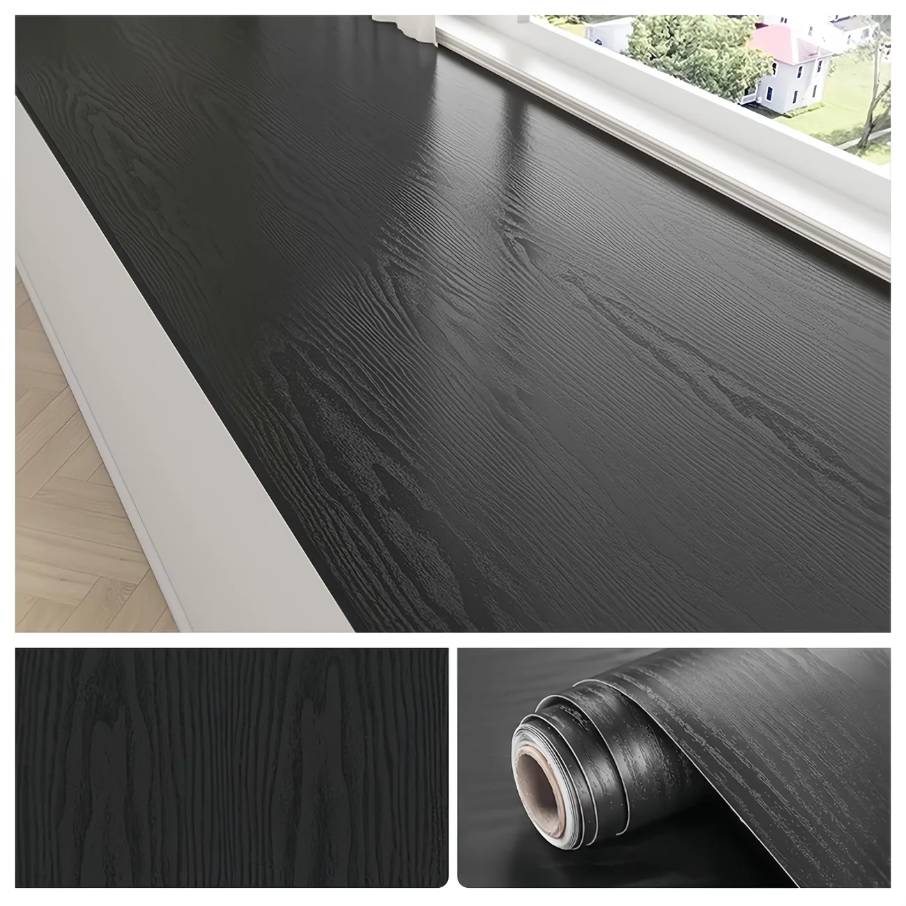 Minimalist Solid Black White Or Wood-Grain Style Wallpapers/Sticker Suitable For Refurbishing Wardrobe Dining Table And Desk.