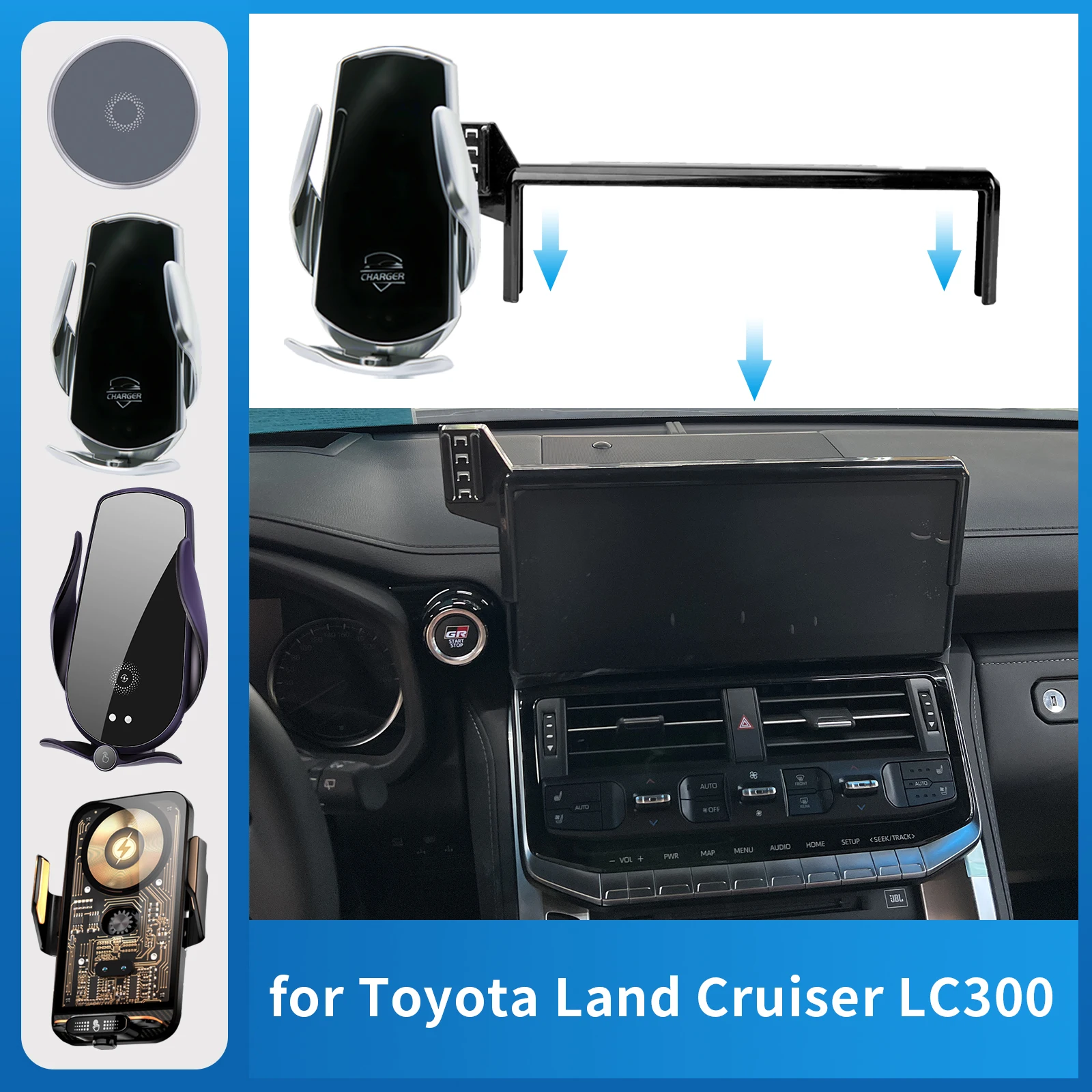 

Car Phone Holder for Toyota Land Cruiser LC300 2022 2023 2024 (Screen Without USB) Charging GPS Bracket Navigation Stand Auto