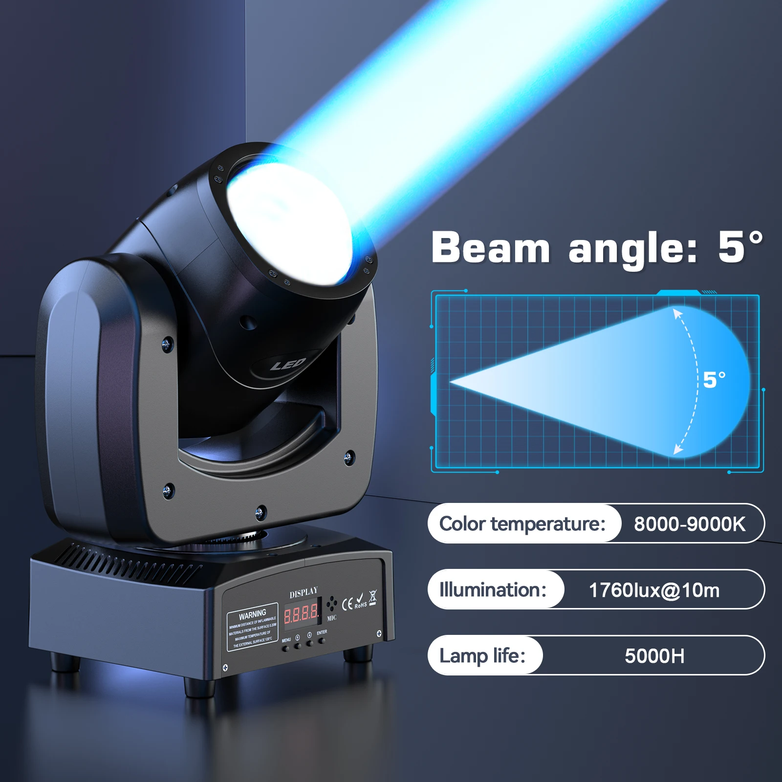 Fieryzeal 100W RGBW 4IN1 LED Moving Head Light Rotating Beam Stage Light Sound Activated DMX512 Effect for DJ Party Club Event