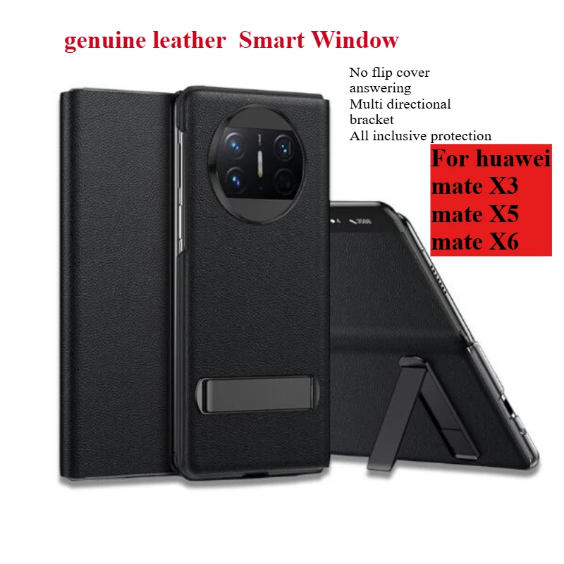 

For Huawei Mate X6 X5 X3 Genuine leather Smart view Case With Holder Hands-free answer without flipping the cover