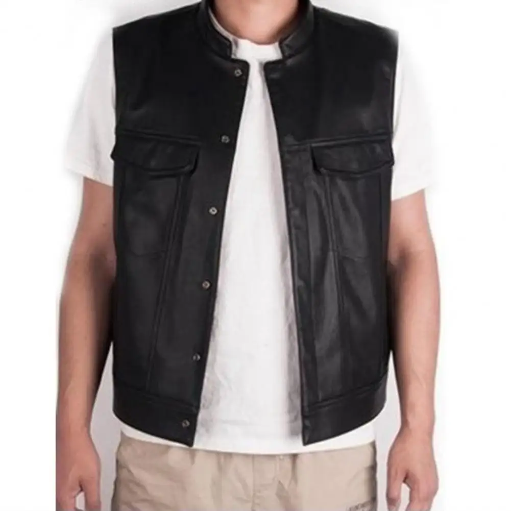 

Fashion Buttons Closure Bike Jacket Vest Autumn Winter Men Waistcoat Sleeveless Loose Fit Waistcoat for Daily Wear