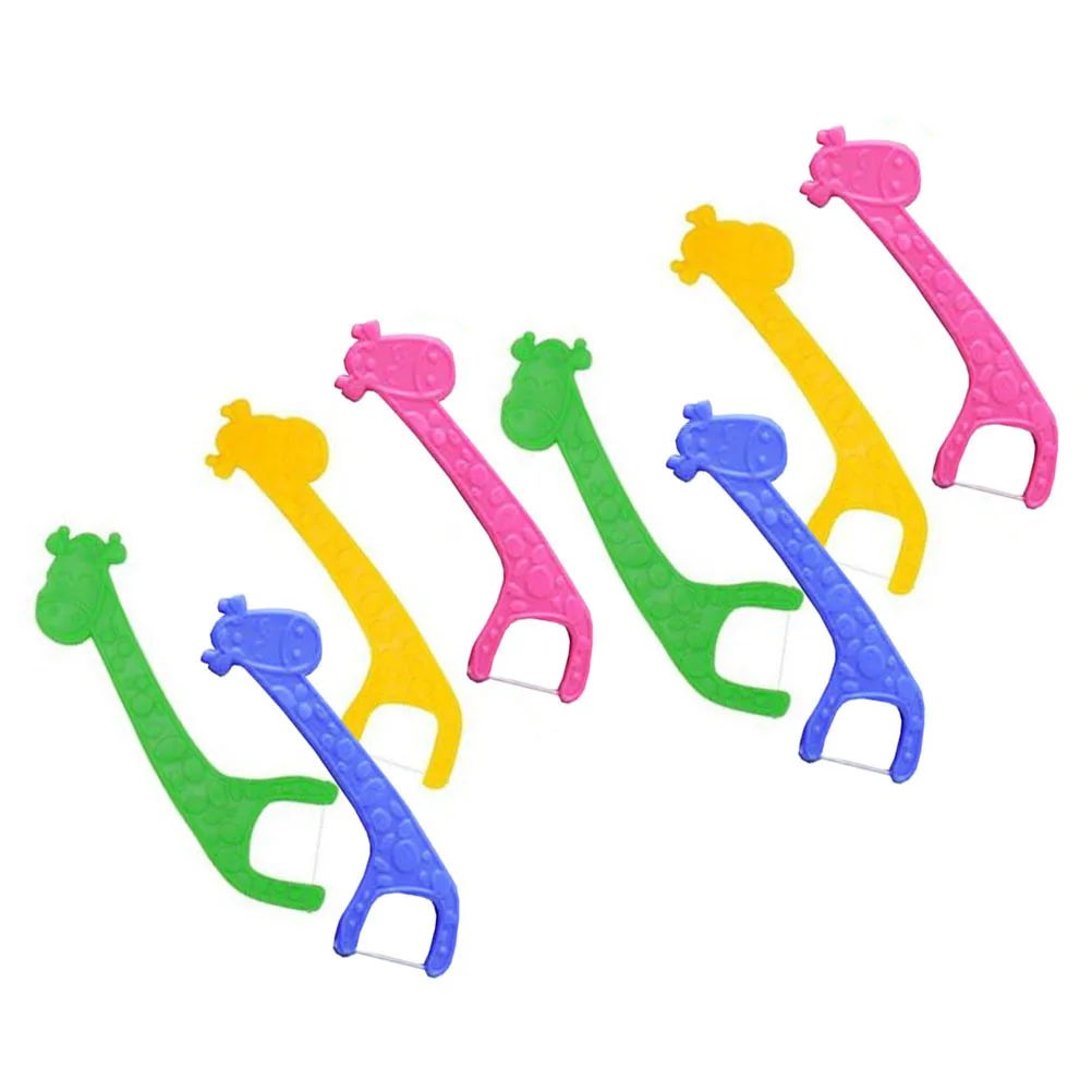 

60Pcs Handle Floss Picks Cartoon Giraffe Shape Kids Teeth Floss Stick 4 Colors Mixed Dental Cleaner for Oral Care