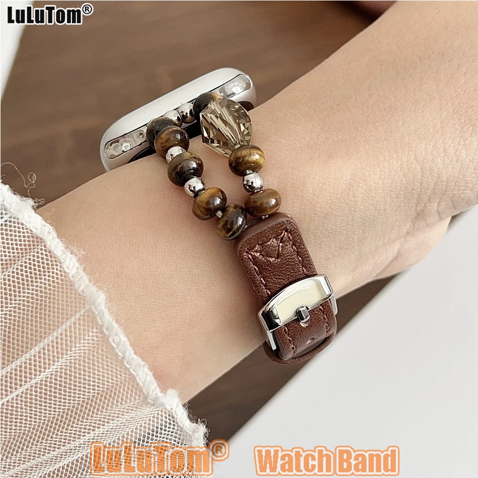 

Elegant Natural Crystal Strap for Apple Watch Iwatch Series 11 10 9 8 7 6 5 4 SE Ultra 38 40 41 42 44 45 46 49 mm Leather Band