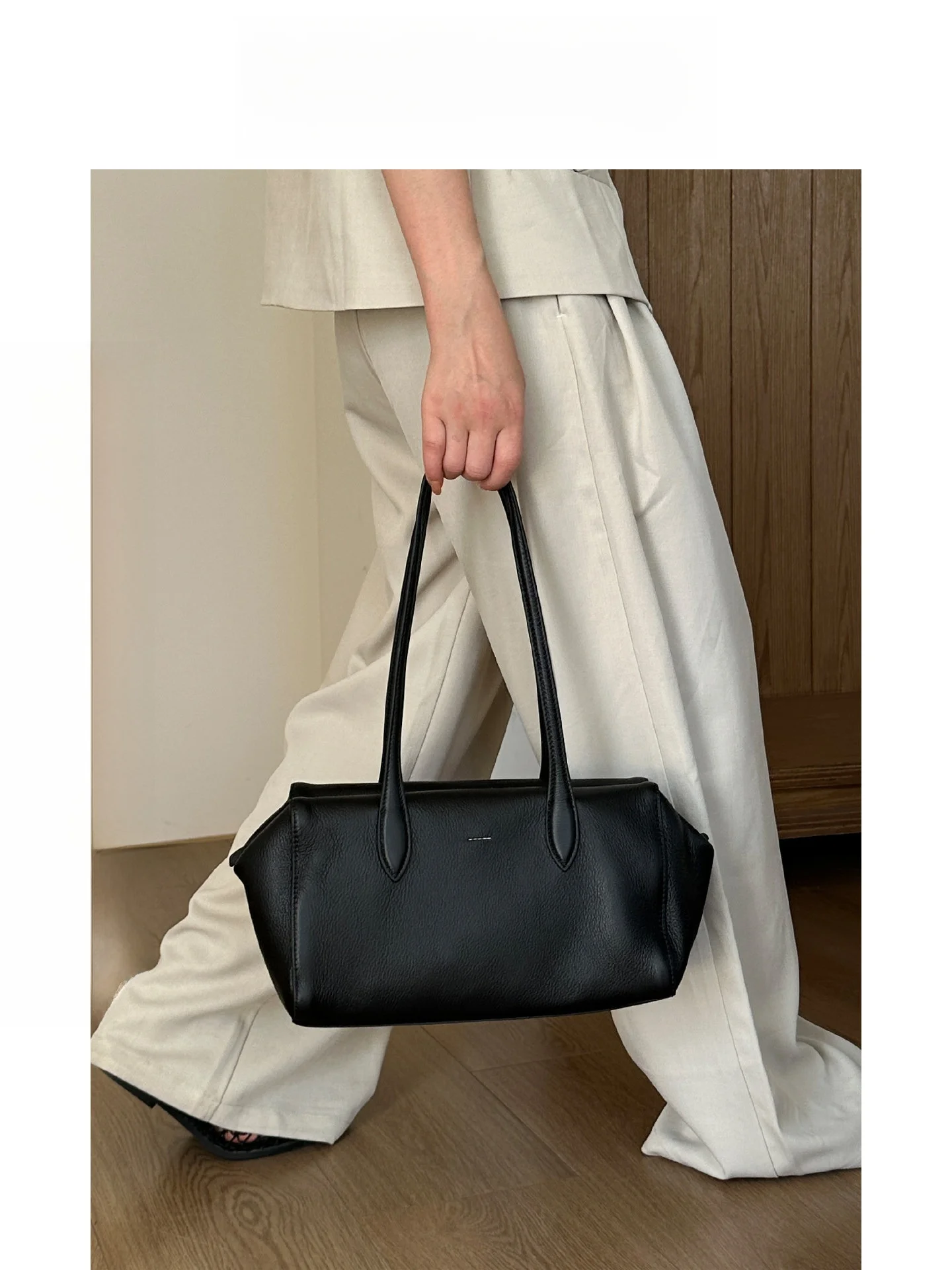 

Large Capaci Top Layer Soft Cowhide Leather Women's oulder Handbag Underarm Boston Bag Casual Everyday Tote Bag