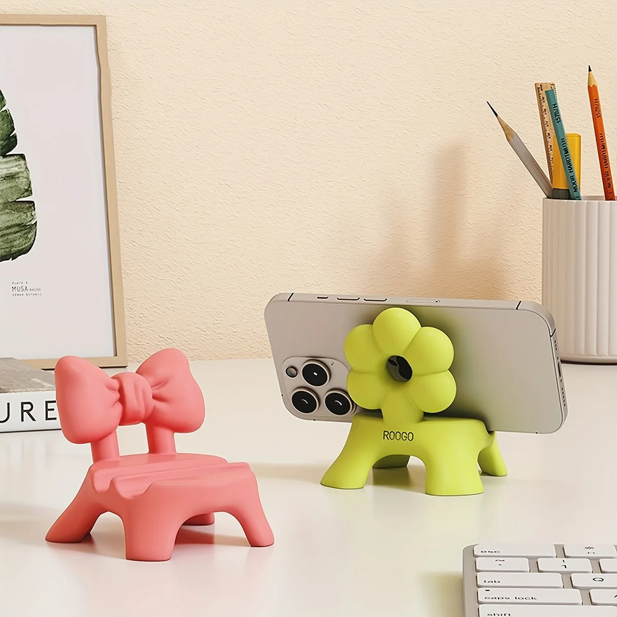 1pc Dopamine Color Creative Stool Phone Stand, Desktop Office Desk Fun Decor, Tablet Support Holder, Photo Frame Stand