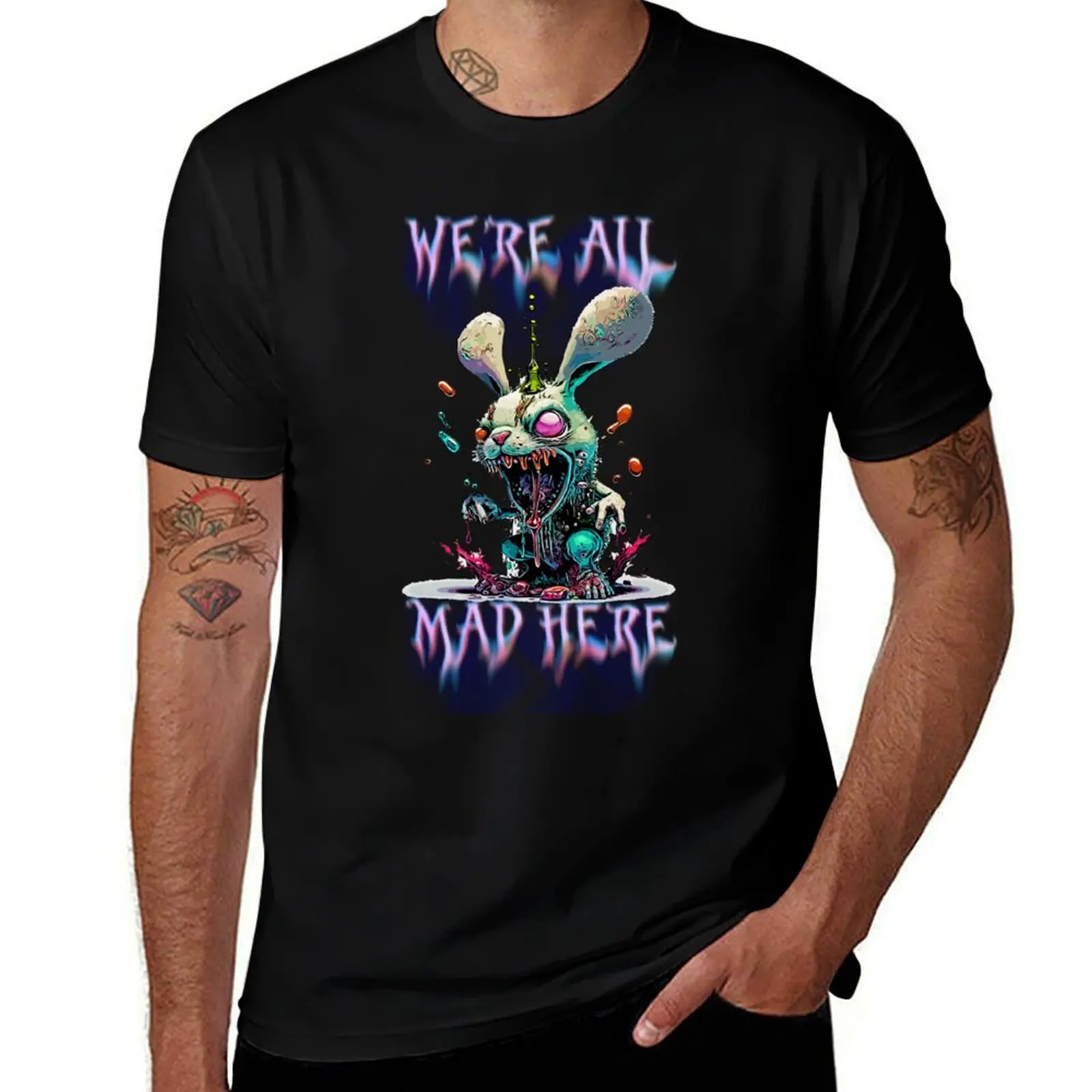 Acid Eater Mad Hatter Rabbit We're All Mad Here from Alice Wonderland T-Shirt sweat vintage tops heavyweight t shirts for men