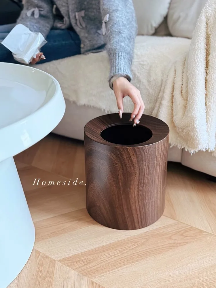Light Luxury Retro Style Natural Solid Wood Home Living Room kitchen Trash Can Artistic Originality High Level Sense Trash Can