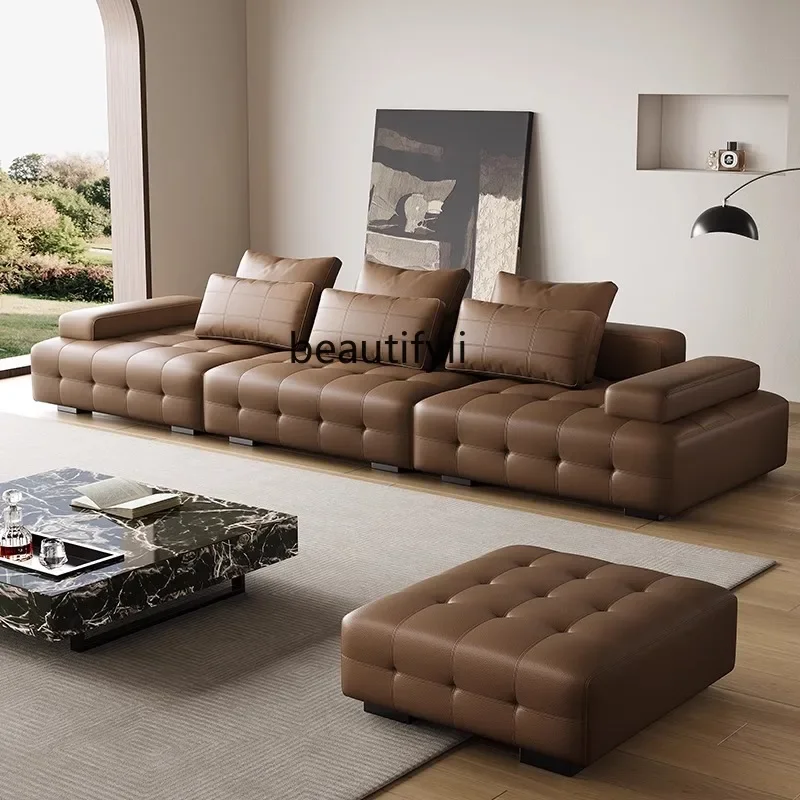 

Brown ecological leather sofa combination Italian minimalist comfort high-grade high-rebound sponge