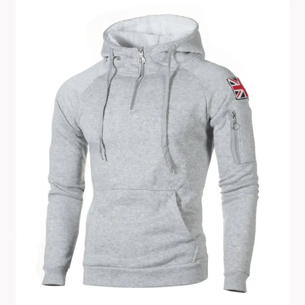 Men's Hoodies Youth Hood Sweatshirts Half Zipper UK Flag Pullover Fleece Tracksuits Winter Fashion Hoody Sportwear Coat