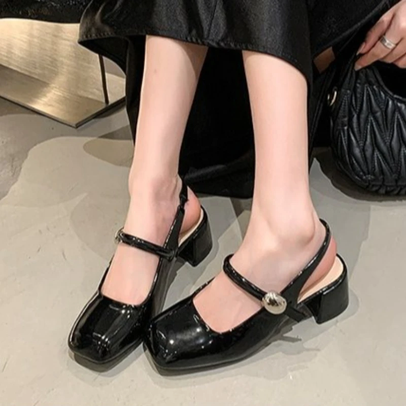 

Thick Heel Sandals Women's New Summer Shoes Buckle Strap High Heels Comfortable Leather Slip-On Pumps