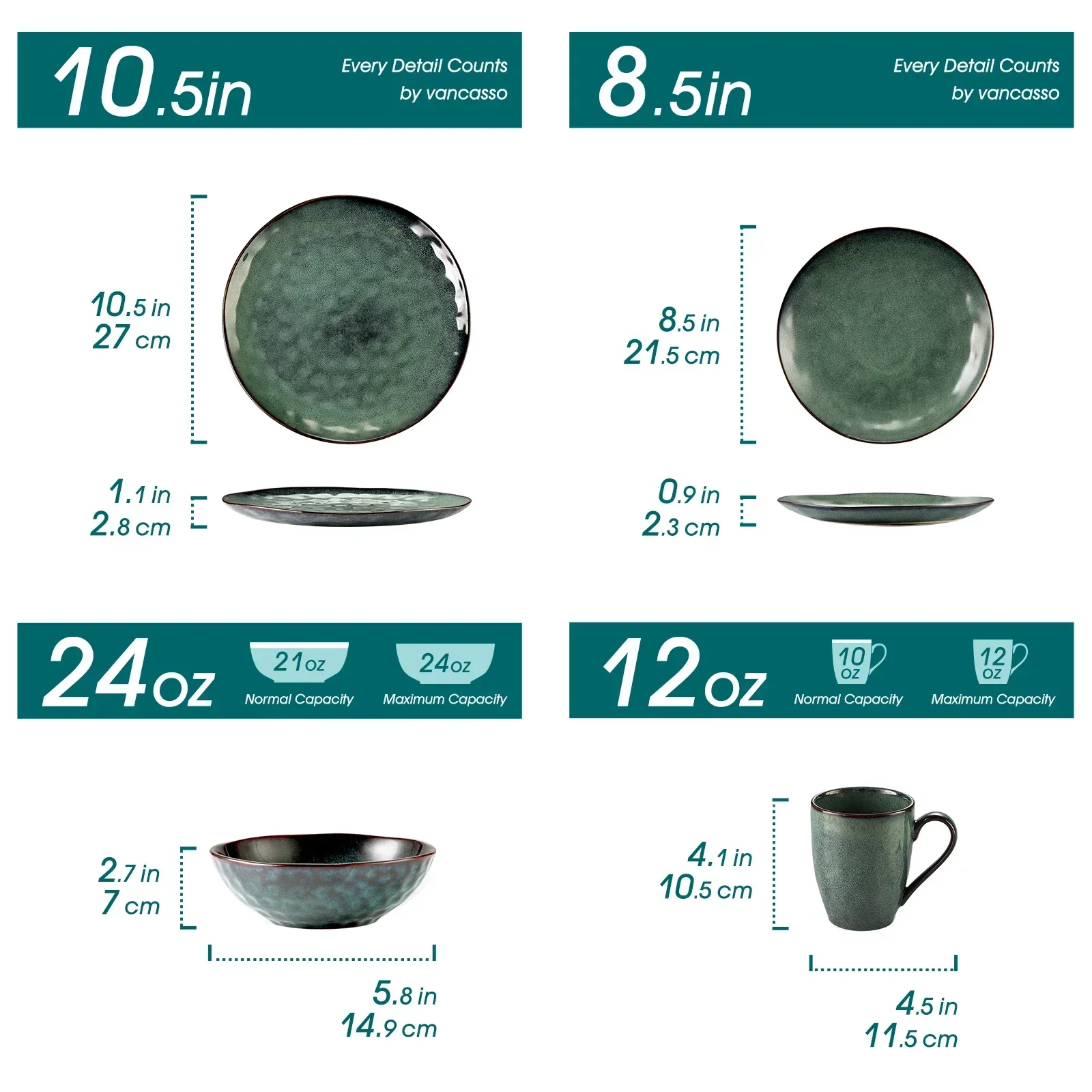 vancasso 16/32/48-Piece Starry Green Dinner Red Set Kiln Change Glaze Tableware Set with Dinner Plate,Dessert Plate,Bowl,Mug