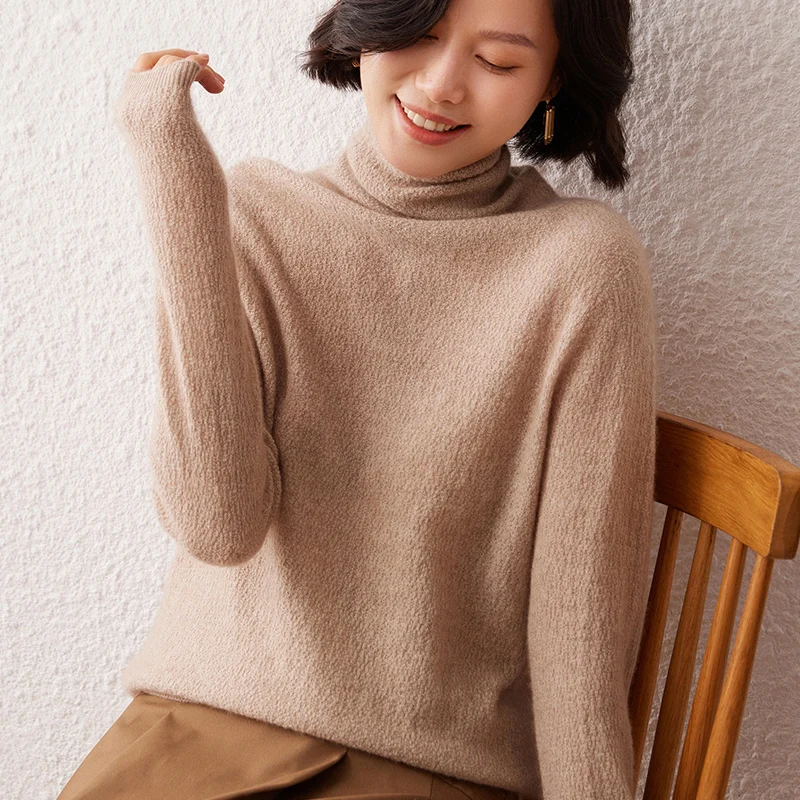 レディース100%カシミヤセーター カジュアル無地ニットプルオーバートップス ルーズパイルカラージャンパー ベースブラウス 暖かい