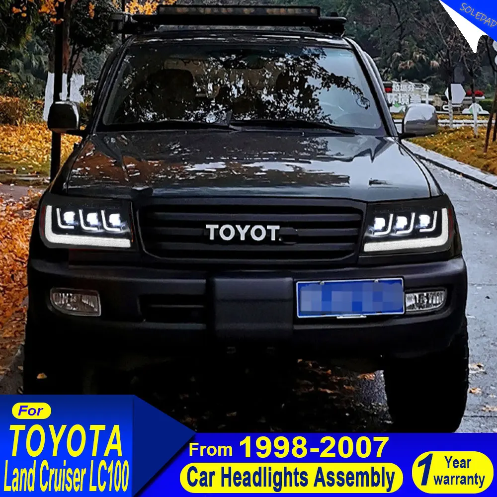 

Пара автомобильных фар для Toyota Land Cruiser LC100 1998 1999 2000 2001-2007, светодиодные фары в сборе, DRL, указатель поворота, дальний свет