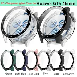 Pc + caixa de vidro temperado para relógio huawei gt5 46mm, 41mm, protetor de tela cheia, pára-choques para relógio huawei gt 5