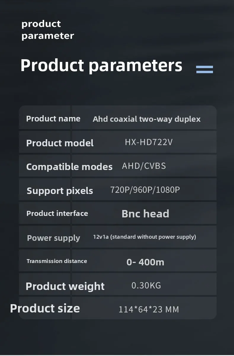 Coaxial High Definition Two-way Multiplexer AHD One To Two Video Signal Stacker 720/960/1080P