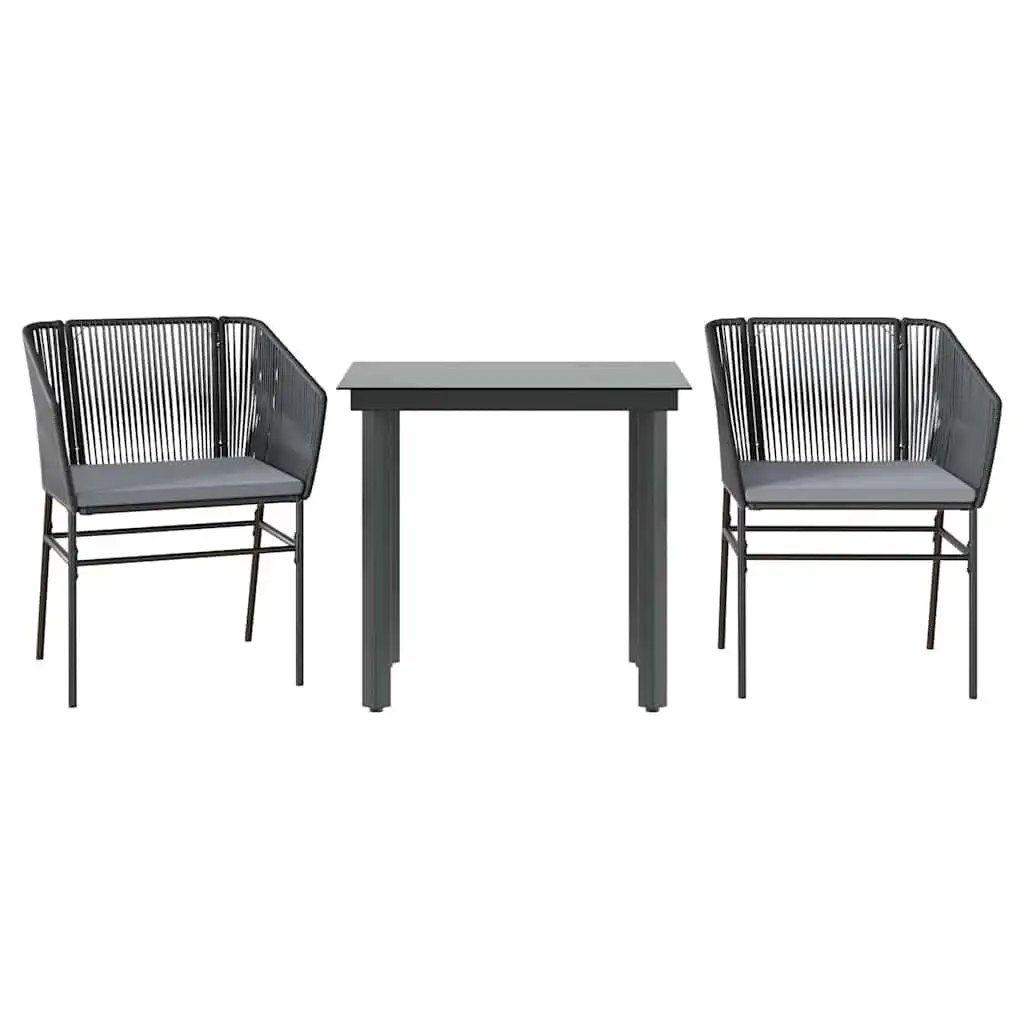 vidaXL Ensemble de salle à manger de jardin et coussins 3 pièces noir rotin verre