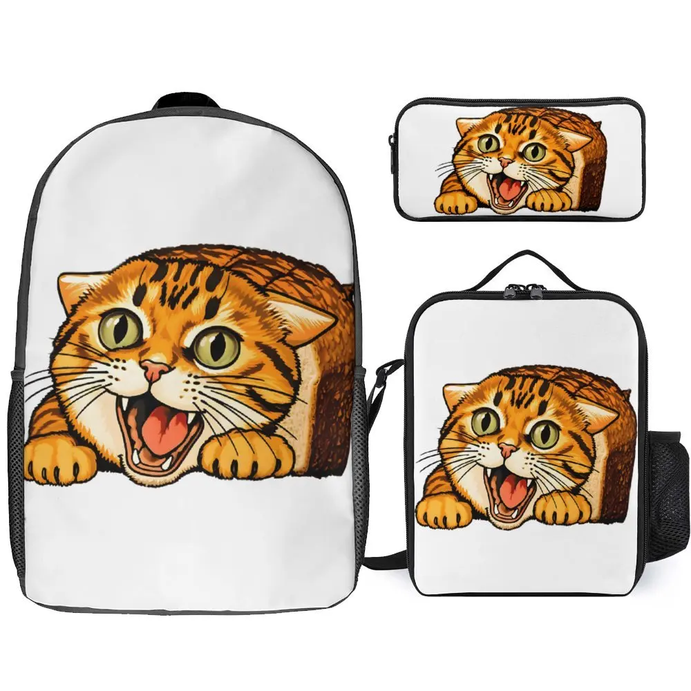 

Heavy Mental Music Cats Meme Cute Cat Loaf 7 3 in 1 Set 17 Inch Backpack Lunch Bag Pen Bag Secure Rucksack Comfortable Schools